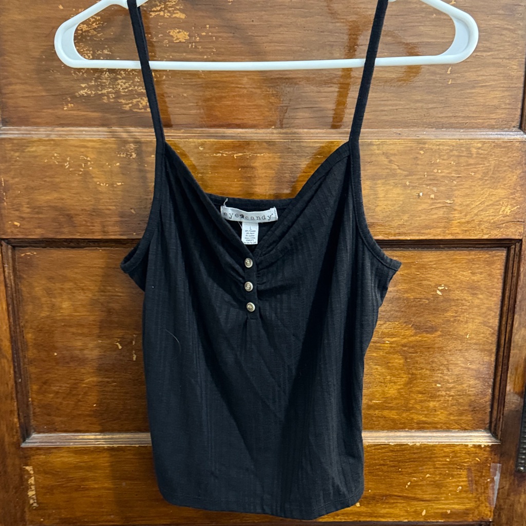 Eye Candy Black Ribbed Button-Front Cami** Definitely More Of A Medium